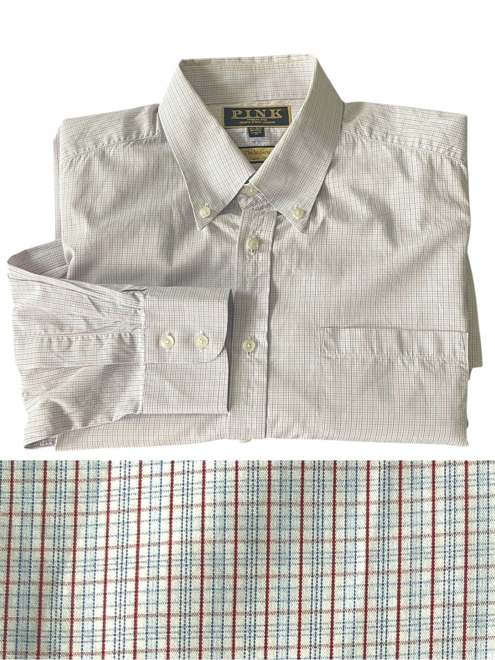 PINK Thomas Pink Micro Check The Imperial Classic 170s Cotton Dress Shirt (16.5)